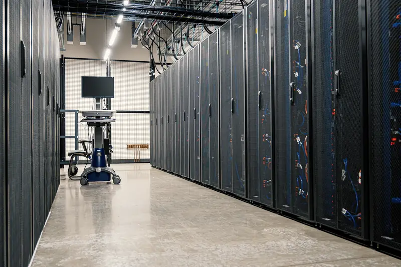 Corridoio di un data center con armadi rack